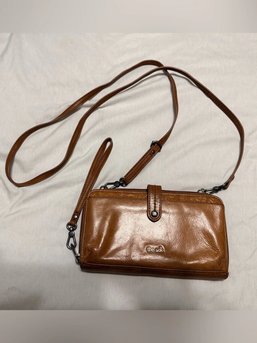 The Sak Cognac Brown Leather Crossbody Wallet